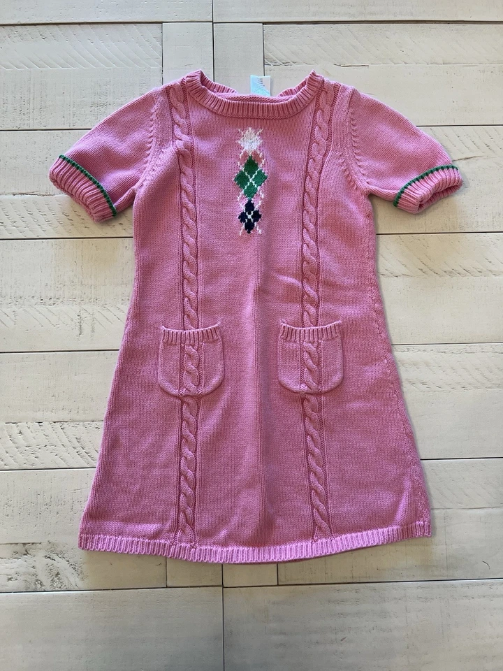 Vestido Suéter Gymboree Niñas Rosa Cable Argyle Preppy Algodón Manga Corta Talla 6 Foto 1 de 4