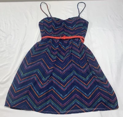 JODI KRISTOPHER 多色涤纶衬垫全衬里腰带迷你连衣裙 7 码 — 第 1/4 张图片