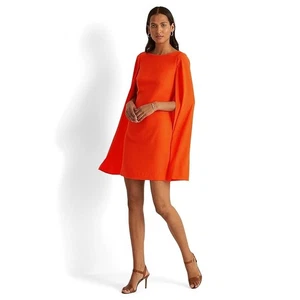 Vestido de Cóctel Ralph Lauren Capa Georgette Naranja Brillante Color Vermillion Talla 6  - Imagen 1 de 9