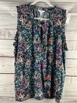 Blusa Floral Time and Tru Para Mujer XX-Grande (20) Sin Mangas Volantes Primavera Foto 1 de 4