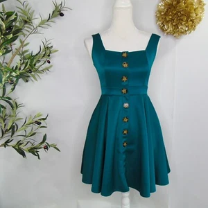 Abito donna corto senza maniche verde Alya con bottoni davanti linea A taglia XS - Foto 1 di 9