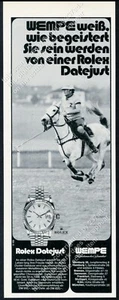Rolex Datejust 1975 reloj polo pony jugador foto alemán vintage anuncio impreso - Imagen 1 de 2