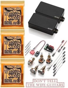EMG ZAKK WYLDE 81 + 85 BLACK ZW SET LONG SHAFT POTS ( 3 ERNIE BALL 9-46 HYBRID ) - Picture 1 of 2