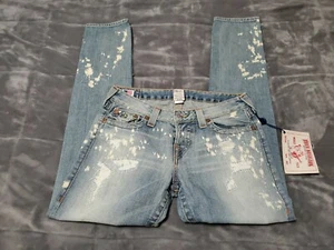 NEW: TRUE RELIGION CAMERON Distressed Button Fly Splattered Jeans SZ W32×L32 - Picture 1 of 11