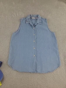 For Her Van Heusen Womens Vintage Y2K Denim Jean Vest XL Embroidered Floral - Picture 1 of 10