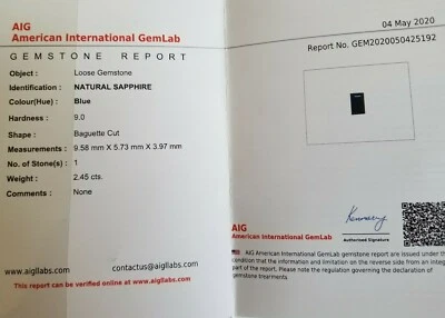 AIG Certified 2.45 Ct Natural Blue Sapphire Madgascar Unheated Loose Gemstone  - Image 1 of 4
