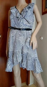 NWT C Luce Black/White Ruffled Belted Dress Size Small - Picture 1 of 5