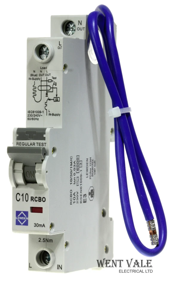 Lewden RCBO-10/30/1M/C - 10a 30mA Type C Single Pole RCBO New - Image 1 of 1