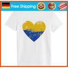Ukraine Heart Print Round Neck T-shirt Tee (White L)