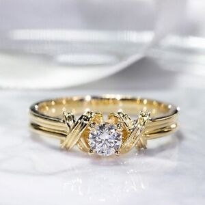 Elegant 18K Gold Rings Women White Sapphire Anniversary Gifts Rings Size 8
