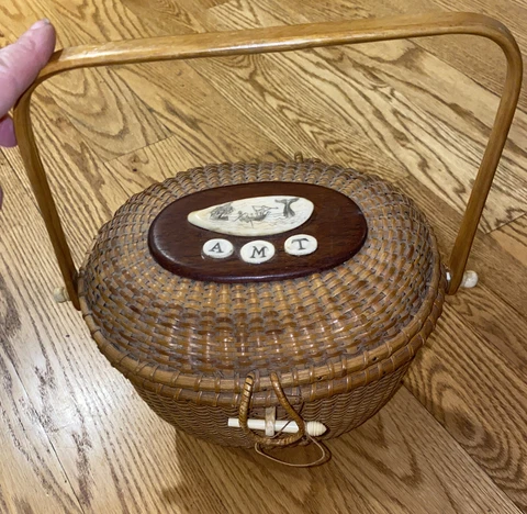 Mid Century Nantucket Whale Basket Handbag Purse NICE Initials AMT Cover
