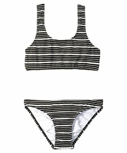 $81 Seafolly Girls Black Stripe Tahitian Skies 80's One-Piece Swimsuit Sz AUS 10 - Picture 1 of 2