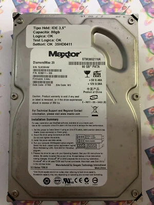 Hard Disk IDE 3,5" 80GB MAXTOR STM3802110A 9DN011-326 3.AAJ 07366 WU - Immagine 1 di 4