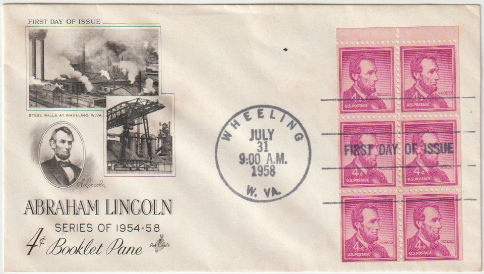US Scott 1036a Booklet Pane First Day Cover  Cancelled in Wheeling, WV - Image 1 of 1