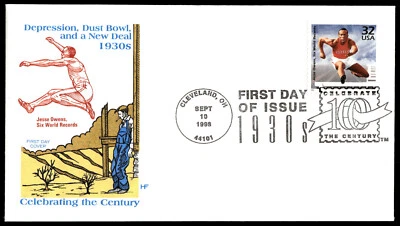 1998 Jesse Owens FDC- Celebrate the Century 1930's Farnam Cachet - Image 1 of 2