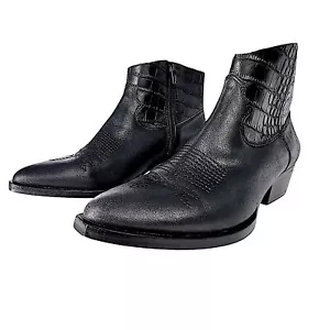 Stivaletti Gianni Bini Brycin due western in pelle nera goffrata coccodrillo taglia 6 - Foto 1 di 9
