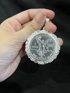Sterling Silver Nugget CENTENARIO Shape Unisex Pendant 14K White Gold Plated - Picture 1 of 4
