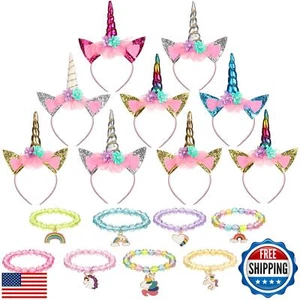Jexine 18 Piece Unicorn Party Favors Include 9 Headbands and 9 Rainbow Beaded - Picture 1 of 5