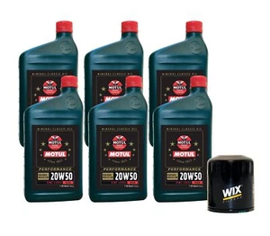 6qt Motul CLASSIC PERFORMANCE 20W50 Wix Filter Motor Oil Change Kit API SF - Picture 1 of 1