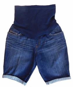 LIZ LANGE MATERNITY 3 WAY BELLY WEAR DENIM CUFFED SHORTS Burmuda SIZE M 8 10 NEW - Picture 1 of 3