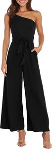Women Summer Dressy Jumpsuits One Shoulder Sleeveless Casual Wide Leg Pants Romp - Picture 1 of 6
