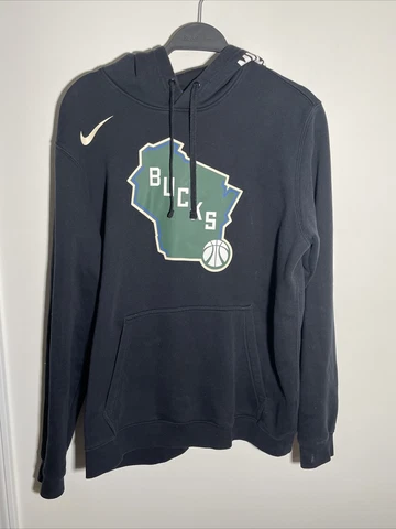 Milwaukee Bucks Nike Hoodie Pullover Mens Large Black Drawstring NBA State Logo Cover