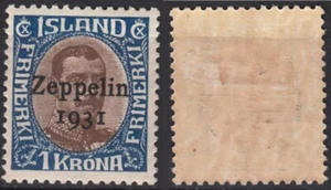 Estampilla Christian X Zeppelin Sobreimpresión Isla Islandia Azul 1Kr Como Nueva OG 1931 - Imagen 1 de 1