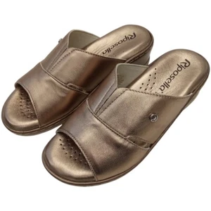 RIPOSELLA LUCIANA E WB00BX PLATINO NERO PANTOFOLE CIABATTE DONNA ESTIVE PELLE - Photo 1/12