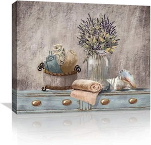 Bathroom Canvas Wall Art Flower Pictures Farmhouse Brown Wall Decor for Bedroom - Picture 1 of 12