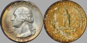 1957-D WASHINGTON SILVER QUARTER 25C NGC MS66 TONED AMAZING COIN - Imagen 1 de 3