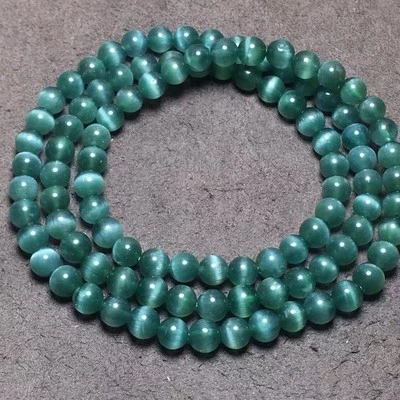 Natural Cat's Eye Green Rutilated Quartz Multi-Strand Buddhist Mala Bracelet - Image 1 of 4