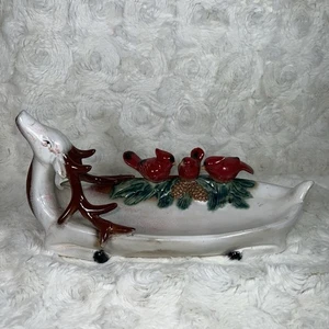 RTF Pottery Ceramic Art Deer Rack Cardinals Trinket Dish Oddity Hand-painted - Picture 1 of 16