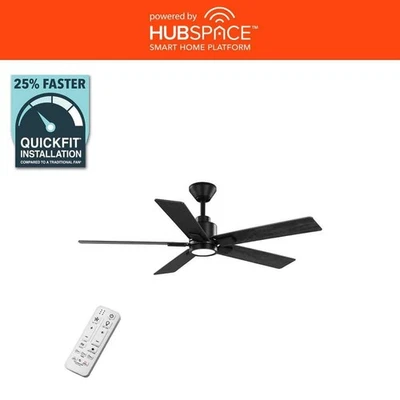 Hampton Bay Zandra II 52 in Black Ceiling Fan Indoor Outdoor LED Light w Remote - Image 1 of 4