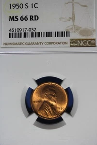 1950 S NGC 1C MS66RD LINCOLN WHEAT CENT #B50571 - Picture 1 of 2
