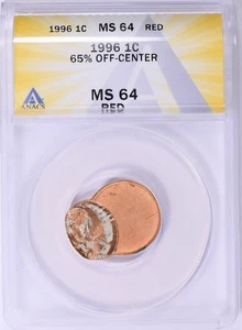 Mint Error - 1996 Lincoln Cent (Struck 65% Off-Center) / ANACS MS-64 RD - Picture 1 of 2