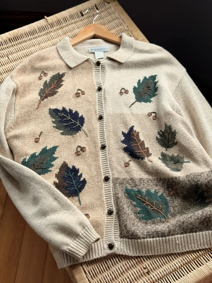 Vintage Dressbarn Leaf Cardigan | Acorns & Autumn Leaves Sweater | Size XL - Image 1 of 4