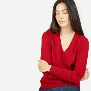 Everlane - Damen The Cashmere V-Ausschnitt in Granatrot, Größe L - Bild 1 von 12