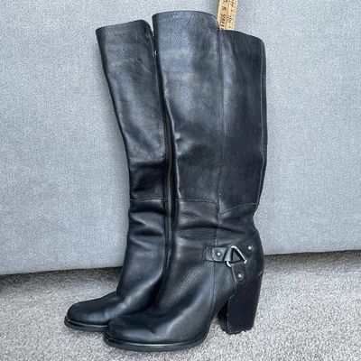 Botas Kork-Ease 8.5 Negro Olsen Arnés Cuero Hasta la Rodilla Cremallera Lateral Motociclista Foto 1 de 4