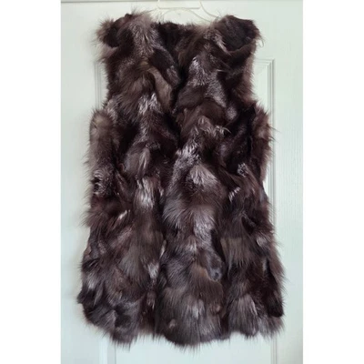 Роскошный жилет из натурального меха женский размер M коричневый серебристый лиса этнический богемный шик - Изображение 1 из 4