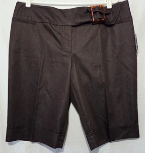 Alyx Womens Size 14 Brown Stretch Cuffed 0Shorts w/ Square Tortoise Shell Buckle - Picture 1 of 8