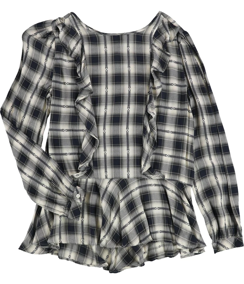 Vince Camuto Womens Frill Ruffled Blouse, Blue, X-Small - Image 1 of 2