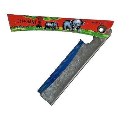 Vintage Folding Straight Razor Knife Elephant Graphics Micky Novelty? RARE - Image 1 of 4