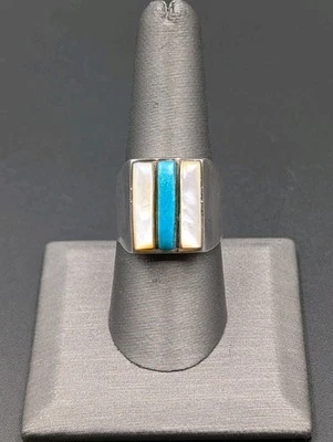 Anillo de colección de plata esterlina navajo turquesa y barra de fregona banda cónica 925 para hombre  Foto 1 de 4