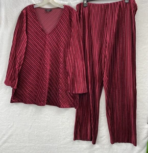 Pantalones Alfani Mujer Plus 1X Borgoña 2 Piezas Estilo Acordeón/Top Cintura Elástica - Imagen 1 de 21