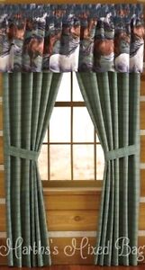 Equestrian Green Plaid 4pc WINDOW Treatment 84"x84" DRAPES -Valance NOT INCLUDED