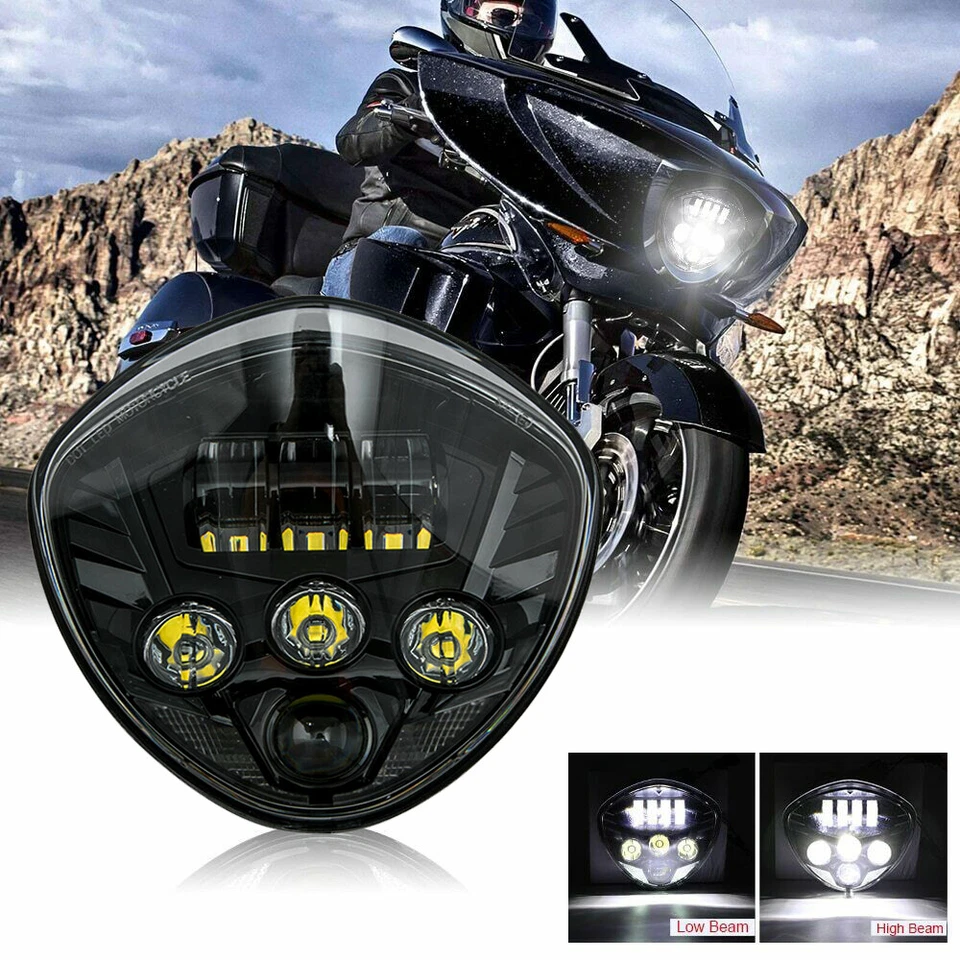 Black 60W LED Motorcycle Headlight For Victory Cross Country Magnum Hammer Vegas - Image 1 of 4
