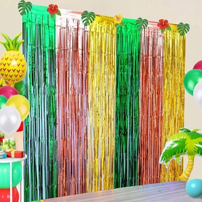 Decoraciones de fiesta hawaianas Luau 2 paquetes de 3,3 x 6,6 pies verde marrón y amarillo F... Foto 1 de 4