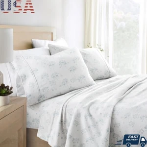 4PC 100 Cotton Flannel Deep Pocket Sheet Set Ultra Soft Floral Bedding Queen New - Picture 1 of 7