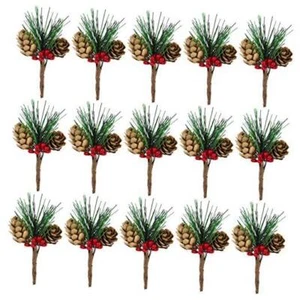 15 Pcs Artificial Pine Cone Picks and Red Berry Mini Artificial Pine Tree for - Picture 1 of 8