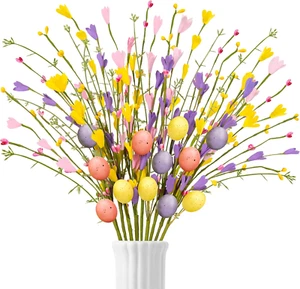 15PCS Easter Decorations Egg Picks - Spring Artificial Floral Stems Decor Flower - Picture 1 of 12